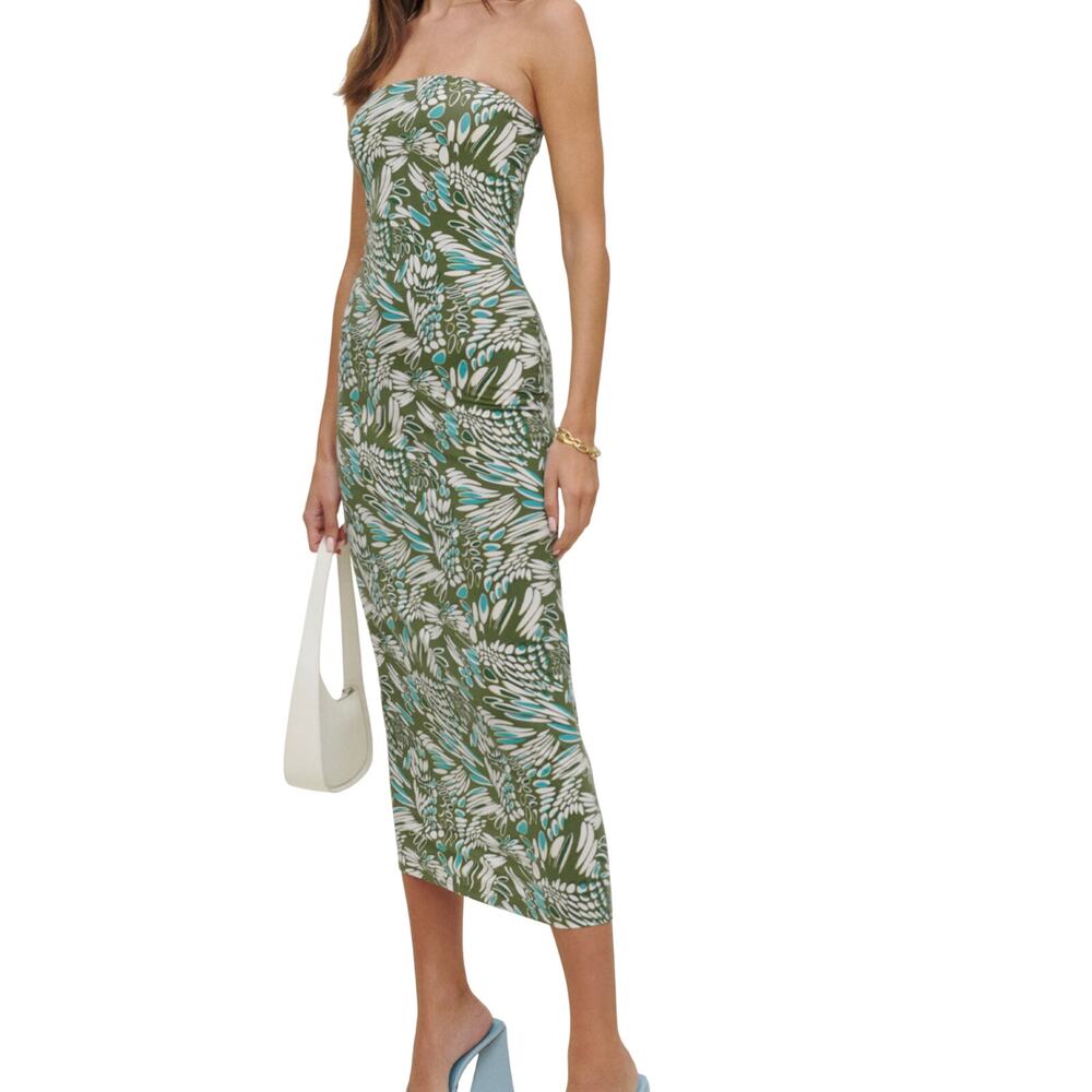 Reformation Strapless Green Ryden Midi Dress Size XS